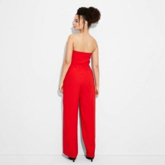 Wild Fable Women's Red Wide Leg Bandeau Jumpsuit Strap Small - Picture 2 of 12